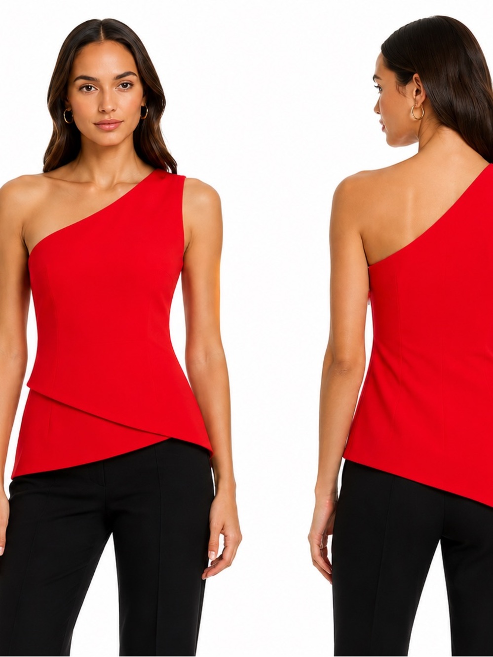 🌺 Alice + Olivia Macey One-Shoulder Top – Poppy Red